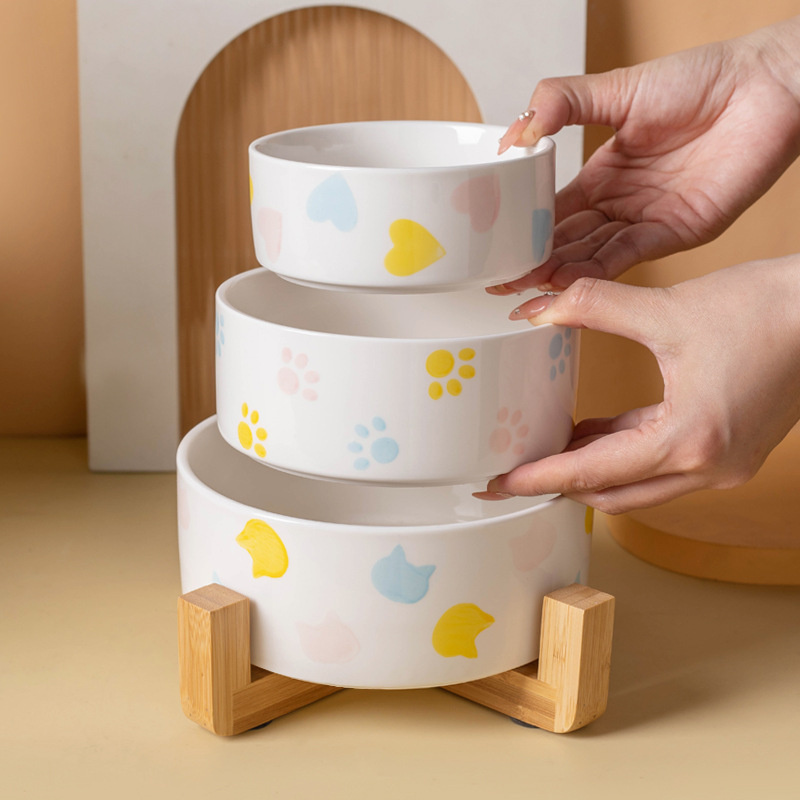 Ceramics Dog Bowl with Wood Ma - Pet Supplies Dog Food 评论和价格