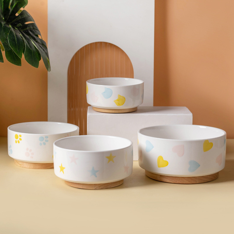 Ceramics Dog Bowl with Wood Ma - Pet Supplies Dog Food 评论和价格