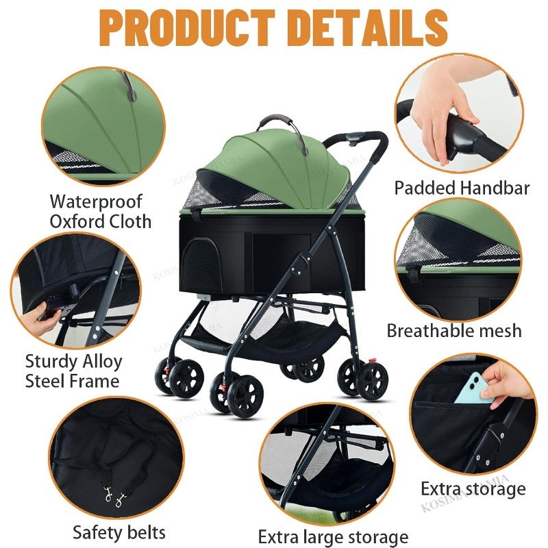 Pet Dog Stroller 3-in-1 Dog Wa - Pet Stroller Carrier 评论和价格